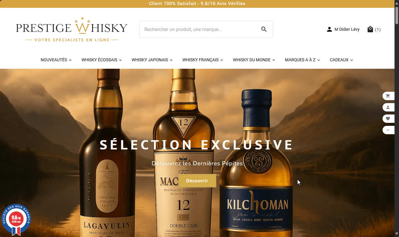Boutique PrestaShop Prestige Whisky optimisée SEO